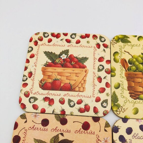 Longaberger Basket & Fruit Themed Cork Coasters Set Of 4 New - Picture 2 of 7